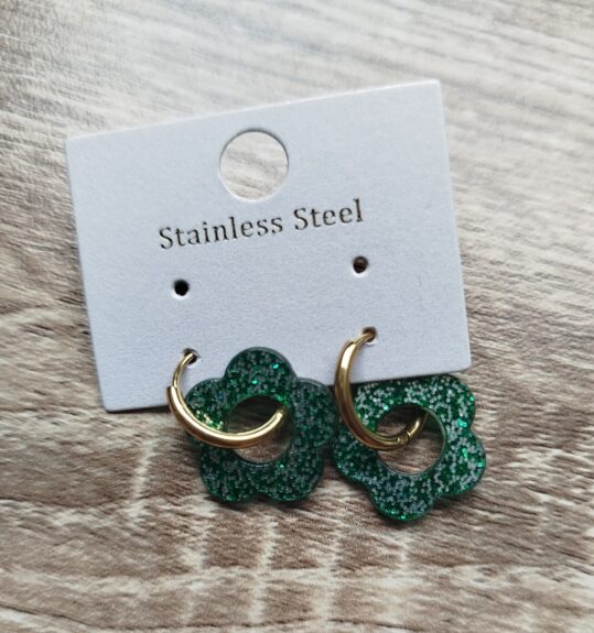 Boucle d'oreille Fleur Vert Bouteille