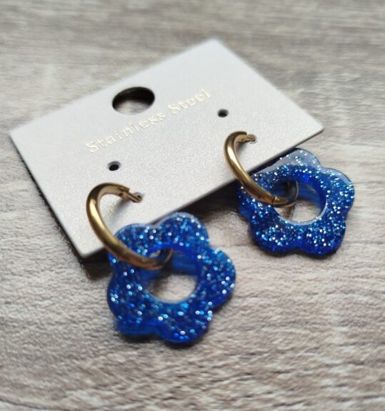 Boucle d'oreille Fleur Bleu Roi