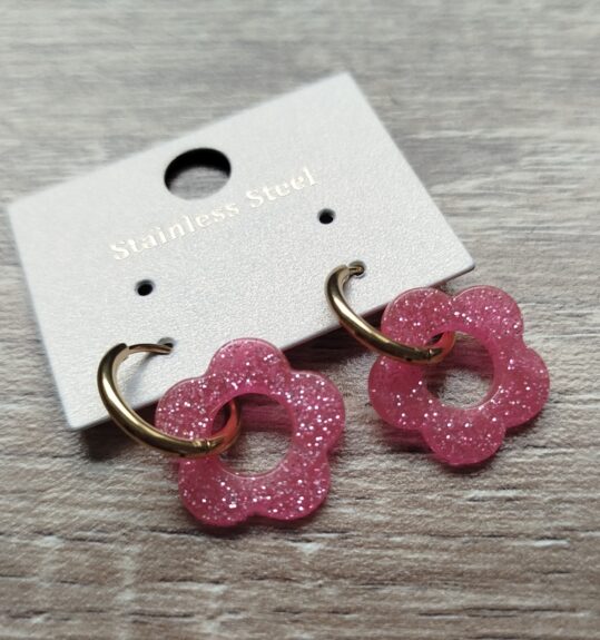 Boucle d'oreille Fleur Vieux Rose